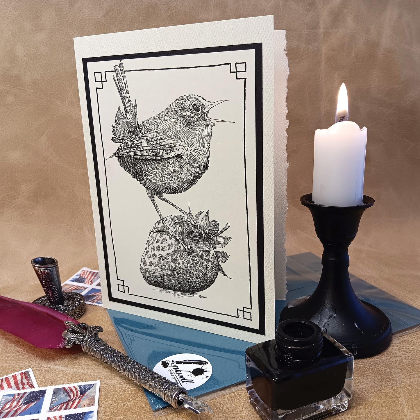 Greeting Card- Strawberry Wren